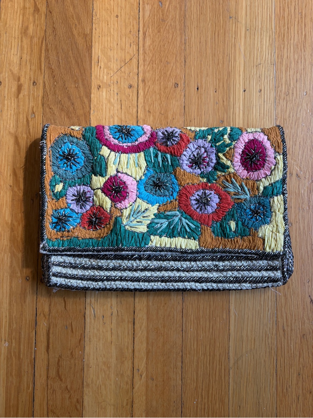 Zara beaded Embroidered Floral foldover Clutch metallic boho purse pink purple